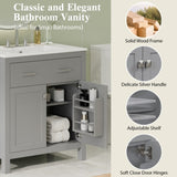 30" Bathroom Vanity with Ceramic Sink, Modern Gray Single Bathroom Cabinet with 2 Doors and a Shelf, N729P263155E