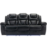 Home Theater Seating Manual Recliner Chair with Center Console and LED Light Strip for Living Room, WF310727AAB