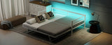 Twin Size Metal Daybed with LED and Adjustable Trundle, Pop Up Trundle, White N750P244915K