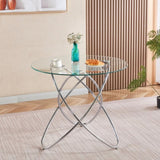 Dining Table with chrome metal leg and tempered glass,Modern Space Saving Kitchen Table for Living W234P329696