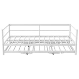 Twin Size Metal Daybed with LED and Adjustable Trundle, Pop Up Trundle, White N750P244915K
