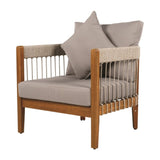 Acacia Wood Outdoor Club Chair with Handwoven Rope Accents & Curved Backrest - Water-Resistant Boho N767P265743G