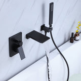 Wall Mount Tub Faucet Matte Black, Waterfall Wall Mount Tub Filler Faucet with Handheld Shower DSBB812MB