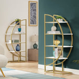 4 Tiers Home Office Open Bookshelf, Round Shape, Different Placement Ways, MDF Board, Gold Metal WF300940AAK