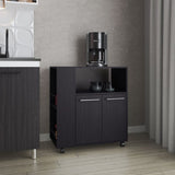 FM FURNITURE Linden Kitchen Cart with Microwave Shelf. Open Storage. and Two-Door Cabinet. Wengue B128P283299