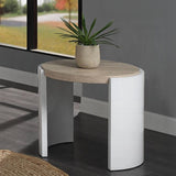 Oak and White High Gloss End Table with Sled Base B062P209137