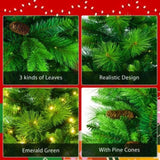 6FT Grass Green Christmas Tree, Large Branches Pine Tree, Pre-Lit Set with Tree & Garland & Wreath, N704P198445F