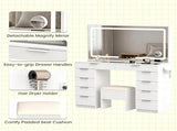 White Makeup Vanity Table with Touch Control 3-Color LED Lighted Mirror, Built-in Charging Station 2 59930352