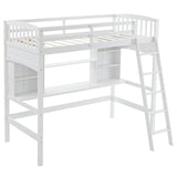 ZNTS Loft bed with shelf with desk inclined ladder white twin wooden bed pine particle board N101 USA 82266150