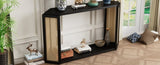 TREXM Unique Arrow-Shaped Design Console Table with Open Shelf and Rattan Side for Living Room and N715P228111B