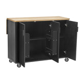 K&K 51" Fluted Kitchen Island with Drop Leaf, Farmhouse Accent Kitchen Island on Wheels with N707P221446B