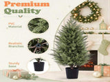 Set of 2 3ft Two-Tone Green PE Potted Trees with Round Black Pots, 250 Branch Tips Each, Artificial 26409058