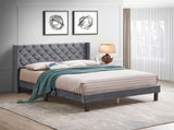 Velvet Button Tufted-Upholstered Bed with Wings Design - Strong Wood Slat Support - Easy Assembly W31128434