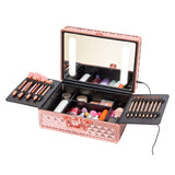 ZNTS Portable Makeup Case with LED Mirror Travel Makeup Bag Cosmetic Organizer Box with Locks, Brush W1550P163304