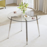 ZNTS Modern minimalist style circular transparent tempered glass table, tempered glass tabletop, silver W1151138074