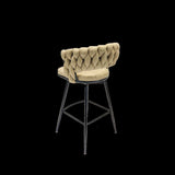 28" Technical Leather Woven Bar Stool Set of 2,Black legs Barstools No Adjustable Kitchen Island 74342489