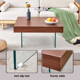 Walnut Colored Square MDF Coffee Table - 31.5"x31.5" with Tempered Glass Legs.Density Board W1151P233512