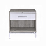 1 Drawer Nightstand with Open Shelf, Weathered Gray Oak and White B016P256492