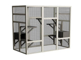 Large Outdoor Gray Wooden Catio Solid Wood Cat Enclosure with 5 Platforms & 2 Resting Boxes, W773P321839