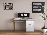 White particleboard and iron pipe, 97*35*78cm, 2 drawers and 1 door, computer desk, suitable for 09186500