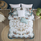Full/Queen 5 Piece Cotton Floral Comforter Set with Throw Pillows B035128865