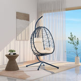 Egg Chair with Stand Indoor Outdoor Swing Chair Patio Wicker Hanging Egg Chair Hanging Basket Chair W87433841