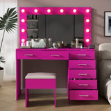 Vanity Desk Set with Large Lighted Mirror and Powre Outlet, Glass Top Makeup with 7 Drawers, 99371963