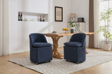 058-Set of 2 Chenille Fabric Dining Chairs With Universal Wheels,Blue W527P242553