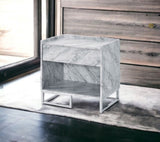 Azrael White Printed Faux Marble & Chrome Finish Accent Table B2726P340578