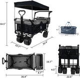 Collapsible Wagon Heavy Duty Folding Wagon Cart with Removable Canopy, 4" Wide Large All Terrain 25568368