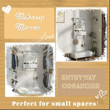 Floating Makeup Vanity with Big Mirror, Wall-Mounted Storage Vanity with Drawers, Pockets & Hooks, N844P292485A
