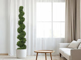 6FT Artificial Spiral Topiary Trees Outdoor Faux Boxwood Plants with Large Twisted Green Potted W2945P379269