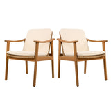Outdoor Dining Chairs Set of 2, Teak Color Acacia Wood Frame, Brown PE Wicker, Beige Waterproof N779P280043B