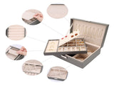 2 Layer Jewelry Box PU Leather Jewelry Organizer Case Storage with Drawer Grey 14040402
