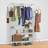 ZNTS Metal Garment Rack Shoe Clothing Organizer Shelves Freestanding Multifunctional Clothes Wardrobe 98460344