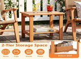2-Tier Eucalyptus Wood Patio Side Table, Rustic Outdoor End Table with Slatted Tabletop & Bottom 67775423