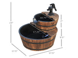 Wood 2-Tier Freestanding Water Fountain Barrel Waterfall with Electric Pump for Outdoor Decor 71020088