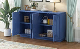 TREXM Vintage Distressed 4-Door Sideboard with Adjustable Shelves and Geometric Pattern for Dining GL-N715P198323M