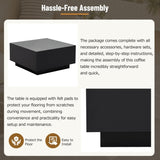 ON-TREND Square High Glossy Coffee Table with 16-color LED Strip Lights, Modern Center Table with N721P191980B