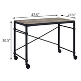 ZNTS Rustic Oak and Black Writing Desk with Wheels B062P184534