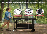 Portable Outdoor Grill Table Cart, Foldable Grill Cart with Wheels, Food Prep Table with Bottle 95490425