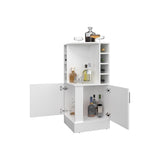 FM FURNITURE Toyei Corner Bar Cabinet with Bottle Rack, Open Shelves, and Hidden Storage, White B128P269879