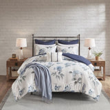7 Piece Printed Seersucker Comforter Set with Throw Blanket Blue King/Cal King B03597122