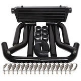 ZNTS JDM 28" Turbo Intercooler Black+2.5" Aluminum Black Piping Pipe Kit Black Couplers Black 58093000