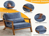 Mid-Century Oak Accent Chair - Deep Navy Blue Chenille Upholstered Single Lounge Chair, Sturdy Wood 69546769