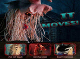 4.5ft Halloween Sitting Scarecrow Decoration with Red Light-Up Eyes, Sound-Activated Head Movement & 14917583