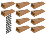 10 Pack X156L Dirt Teeth Bucket Teeth Long w/ 10 Pack P156 Roll Pins Alloy Steel Fits for Skid Steer 88484002