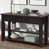 ZNTS 48'' Solid Pine Wood Top Console Table, Modern Entryway Sofa Side Table with 3 Storage Drawers and 2 W120246665