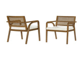 Mid-Century Modern Dining Chairs Set of 2, Upholstered Wood Frame Dining Chairs with Natural Rattan N768P489279W