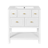 30'' Bathroom Vanity with Ceramic Sink Combo, Free Standing Single Vanity Set with 5 Drawers, Solid N710P247488K